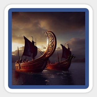 Viking Raiders on Longships Sticker